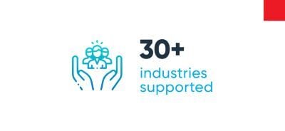 Icon of hands supporting three people, text reads "30+ industries supported"